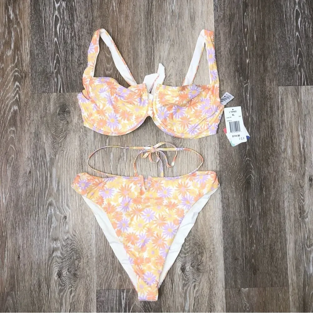 L*Space Bikini Swimsuit Camellia Top Joy Bottom Bitsy in Oopsie Daisy XL NWT